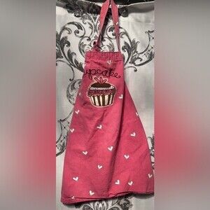 Girls Apron Pink Cupcake with White Hearts- Moms Little Helper Apron